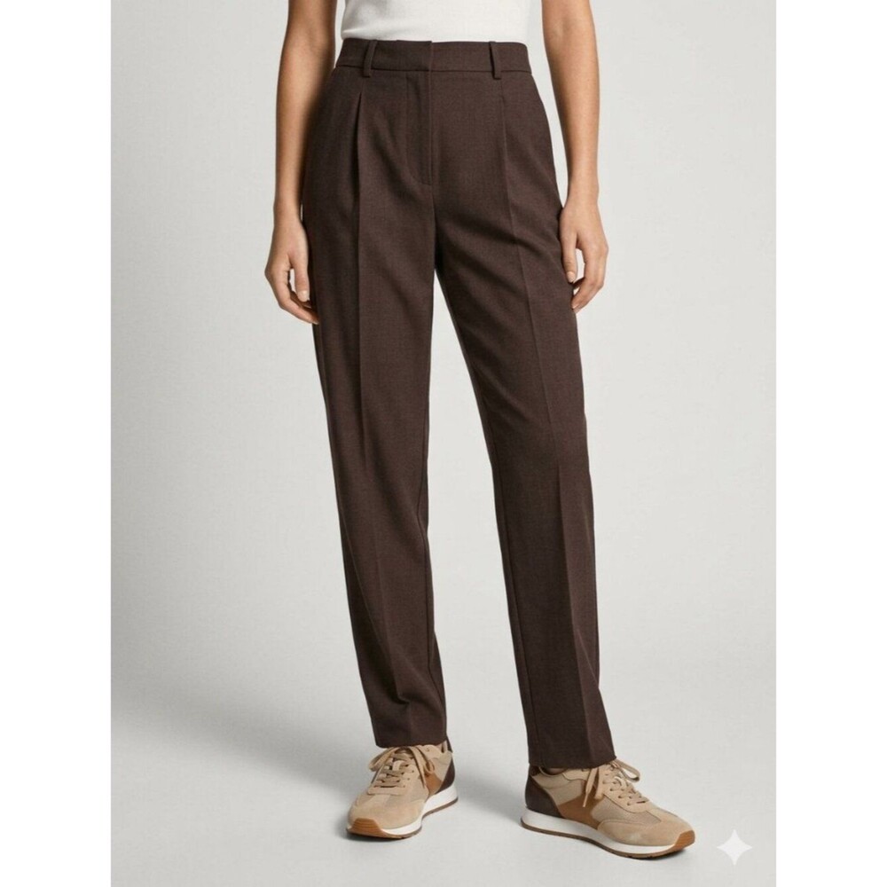 MANGO Pleated High Waist Trousers Pants Brown Women's Size 8 | Preppy | Office